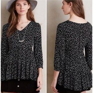 MAEVE White Black Polka Dot Peplum 3/4 Sleeve Blouse
